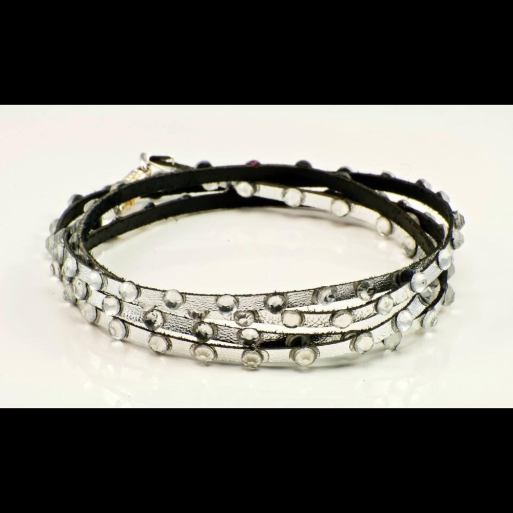 Swarovski crystal and leather bracelet in Silver